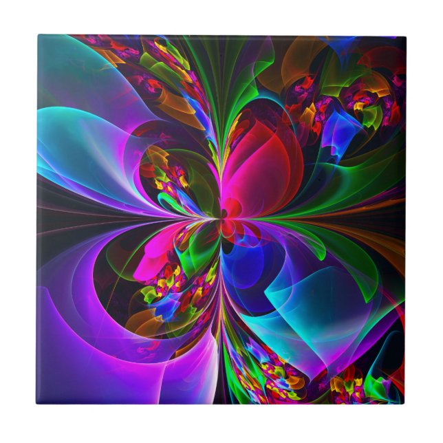 Modern Blommigt Abstrakt Art Red Blue Mönster #12 Kakelplatta (Framsidan)