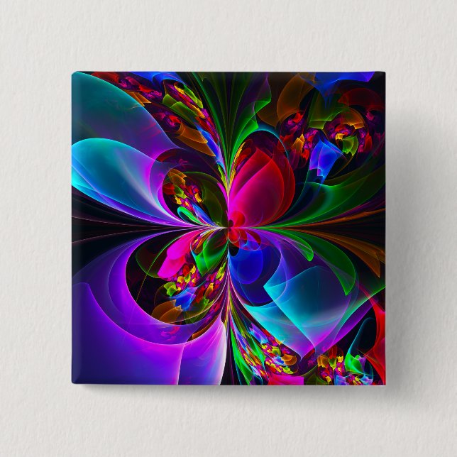 Modern Blommigt Abstrakt Art Red Blue Mönster #12 Knapp (Framsida)