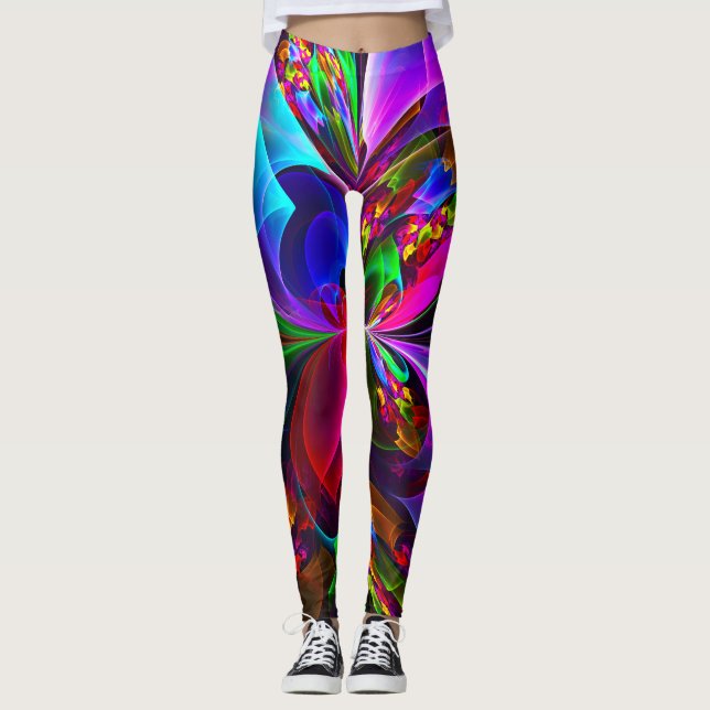 Modern Blommigt Abstrakt Art Red Blue Mönster #12 Leggings (Framsida)