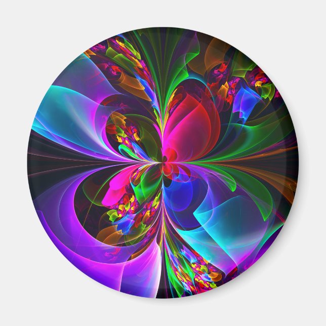 Modern Blommigt Abstrakt Art Red Blue Mönster #12 Magnet (Framsidan)