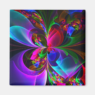 Modern Blommigt Abstrakt Art Red Blue Mönster #12 Magnet