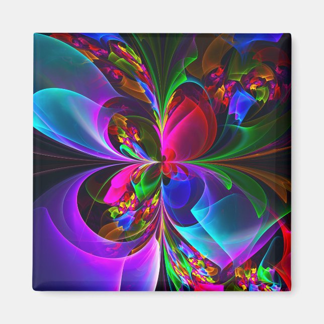 Modern Blommigt Abstrakt Art Red Blue Mönster #12 Magnet (Framsidan)
