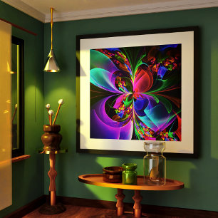 Modern Blommigt Abstrakt Art Red Blue Mönster #12 Poster