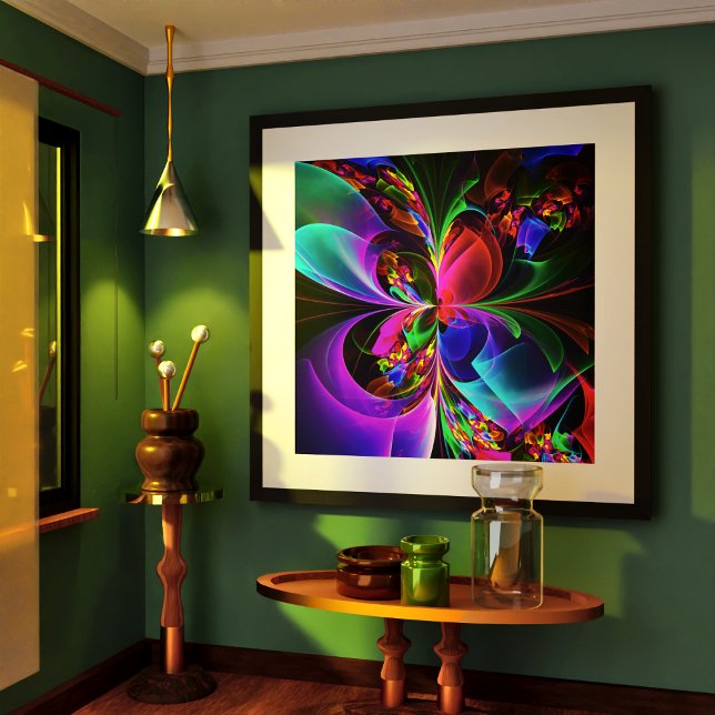 Modern Blommigt Abstrakt Art Red Blue Mönster #12 Poster (Modern Floral Abstract Art Red Blue Pattern #12 Poster)