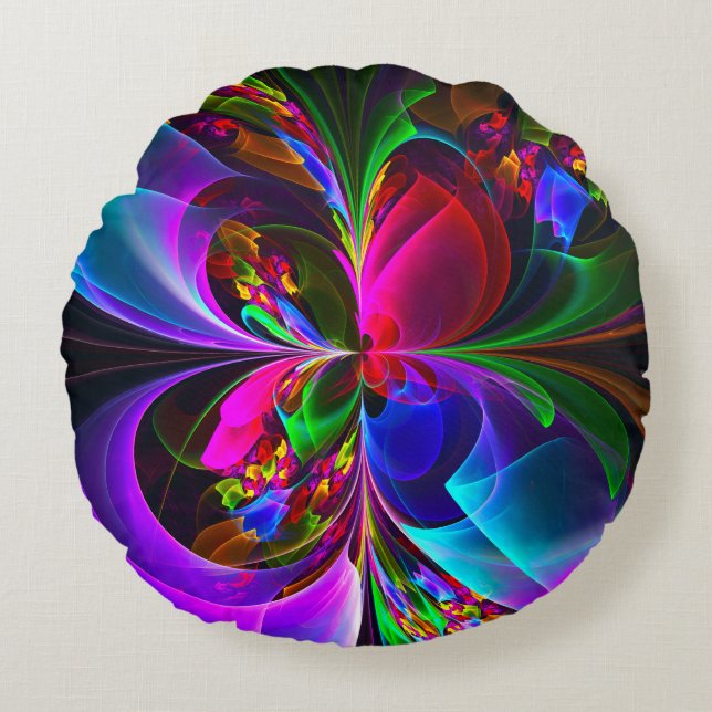 Modern Blommigt Abstrakt Art Red Blue Mönster #12 Rund Kudde (Framsidan)