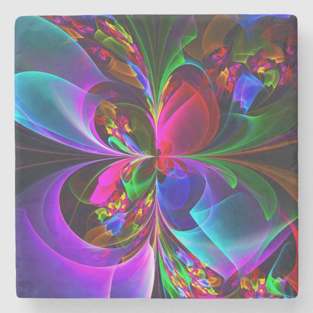 Modern Blommigt Abstrakt Art Red Blue Mönster #12 Stenunderlägg (Framsidan)