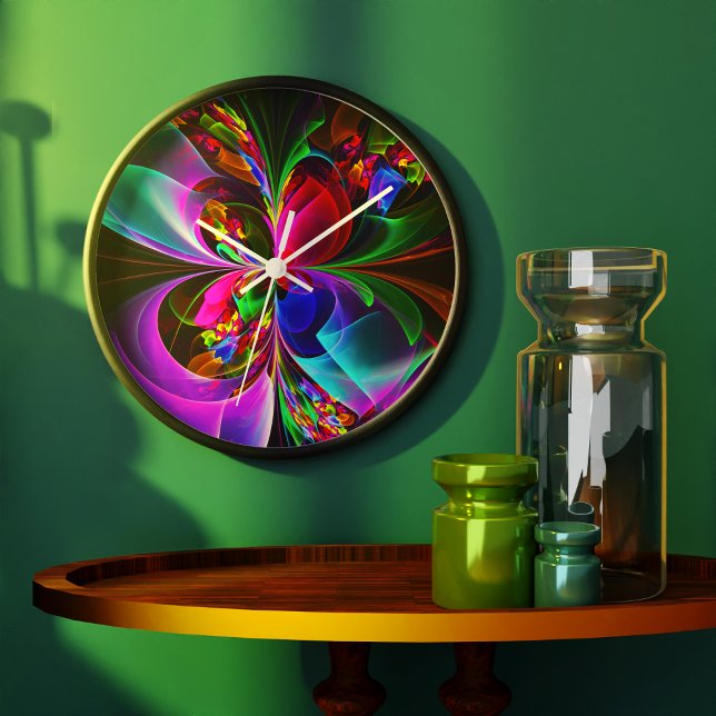 Modern Blommigt Abstrakt Art Red Blue Mönster #12 Stor Klocka (Modern Floral Abstract Art Red Blue Pattern #12 Clock)