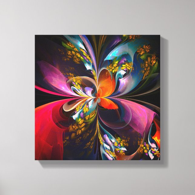 Modern Blommigt Abstrakt Art Red Blue Mönster #13 Canvastryck (Framsida)