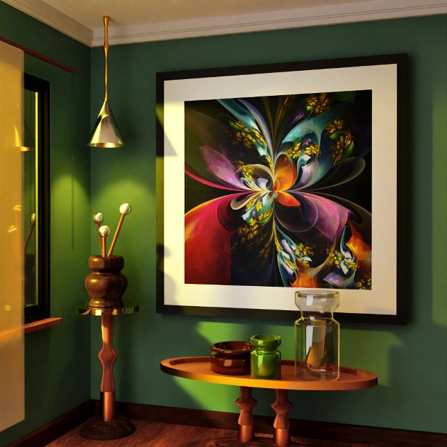 Modern Blommigt Abstrakt Art Red Blue Mönster #13 Poster (Modern Floral Abstract Art Red Blue Pattern #13 Poster)