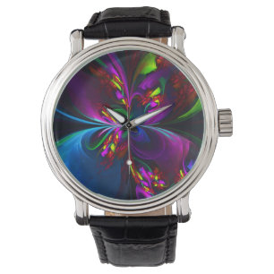 Modern Blommigt Abstrakt Art Red Blue Mönster #15 Armbandsur