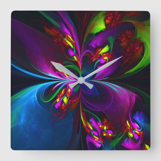 Modern Blommigt Abstrakt Art Red Blue Mönster #15 Fyrkantig Klocka (Framsida)