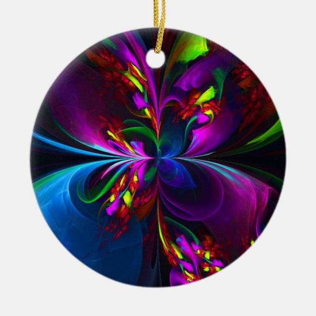 Modern Blommigt Abstrakt Art Red Blue Mönster #15 Julgransprydnad Keramik (Framsidan)