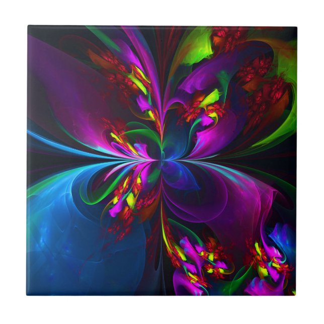 Modern Blommigt Abstrakt Art Red Blue Mönster #15 Kakelplatta (Framsidan)