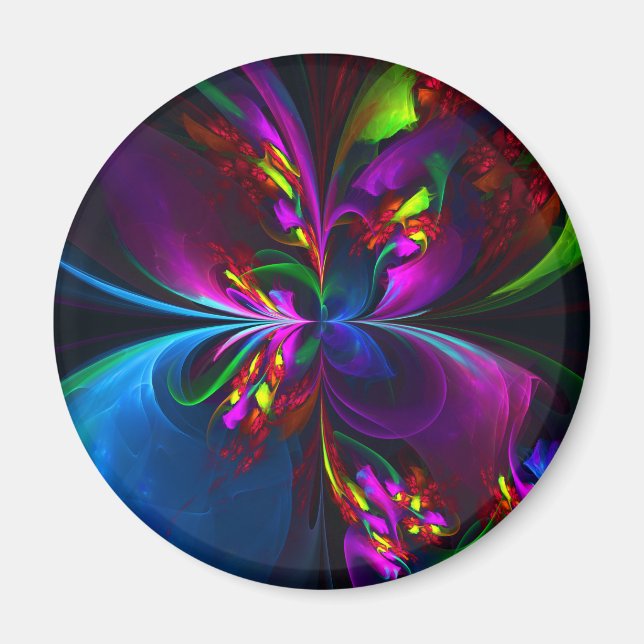 Modern Blommigt Abstrakt Art Red Blue Mönster #15 Magnet (Framsidan)