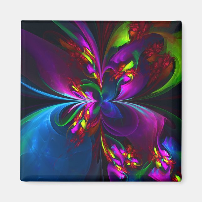 Modern Blommigt Abstrakt Art Red Blue Mönster #15 Magnet (Framsidan)