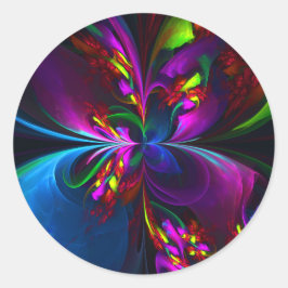 Modern Blommigt Abstrakt Art Red Blue Mönster #15 Runt Klistermärke