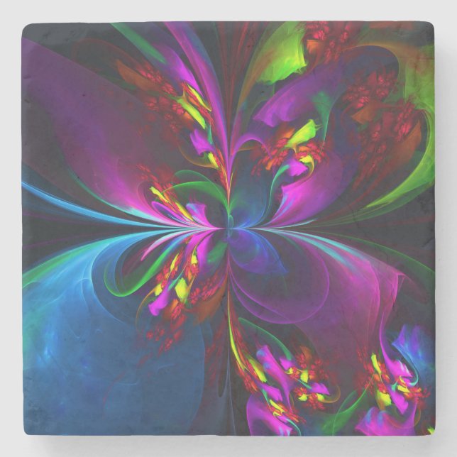 Modern Blommigt Abstrakt Art Red Blue Mönster #15 Stenunderlägg (Framsidan)