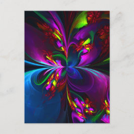 Modern Blommigt Abstrakt Art Red Blue Mönster #15 Vykort