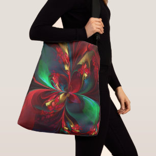 Modern Blommigt Abstrakt Art Red Grönt Mönster #11 Axelväska