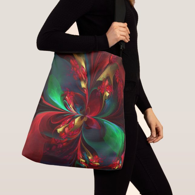 Modern Blommigt Abstrakt Art Red Grönt Mönster #11 Axelväska (Närbild)