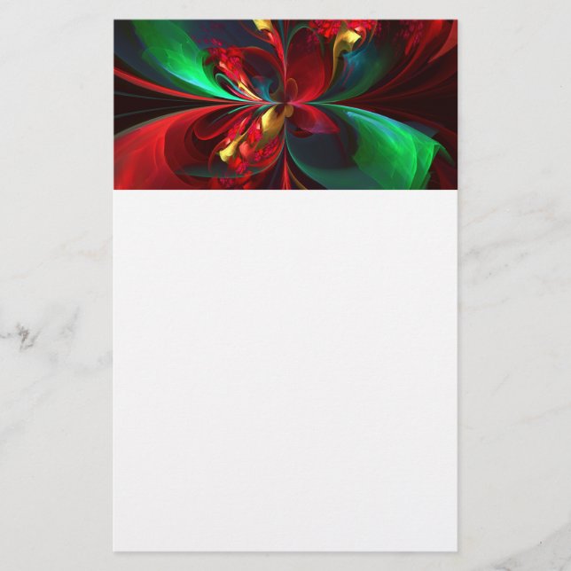 Modern Blommigt Abstrakt Art Red Grönt Mönster #11 Brevpapper (Framsida)