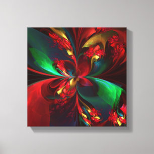Modern Blommigt Abstrakt Art Red Grönt Mönster #11 Canvastryck
