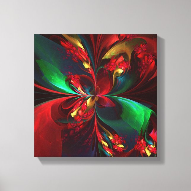 Modern Blommigt Abstrakt Art Red Grönt Mönster #11 Canvastryck (Framsida)