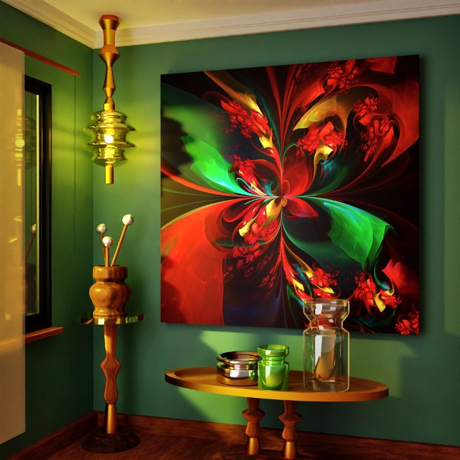 Modern Blommigt Abstrakt Art Red Grönt Mönster #11 Canvastryck (Modern Floral Abstract Art Red Green Pattern #11 Canvas Print)