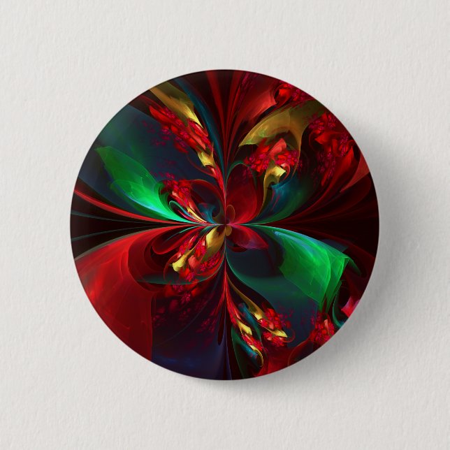 Modern Blommigt Abstrakt Art Red Grönt Mönster #11 Knapp (Framsida)