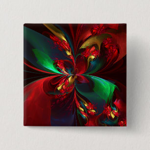 Modern Blommigt Abstrakt Art Red Grönt Mönster #11 Knapp