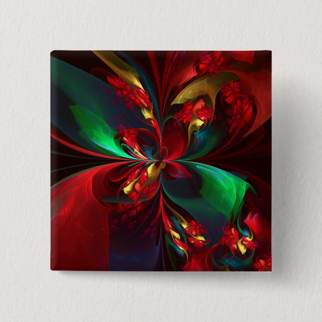 Modern Blommigt Abstrakt Art Red Grönt Mönster #11 Knapp (Framsida)