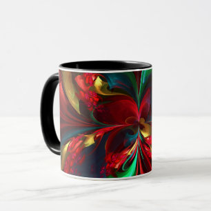 Modern Blommigt Abstrakt Art Red Grönt Mönster #11 Mugg