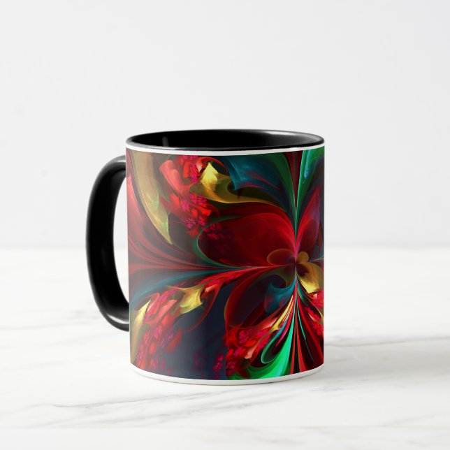 Modern Blommigt Abstrakt Art Red Grönt Mönster #11 Mugg (Framsida vänster)