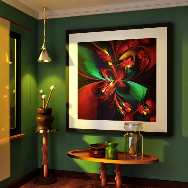 Modern Blommigt Abstrakt Art Red Grönt Mönster #11 Poster (Modern Floral Abstract Art Red Green Pattern #11 Poster)