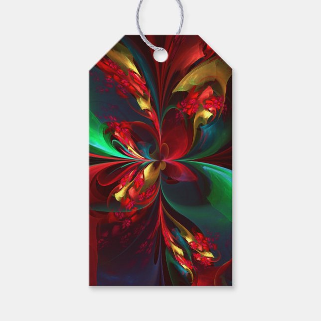 Modern Blommigt Abstrakt Art Red Grönt Mönster #11 Presentetikett (Framsidan)