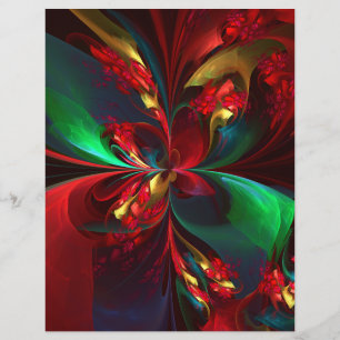 Modern Blommigt Abstrakt Art Red Grönt Mönster #11 Reklamblad