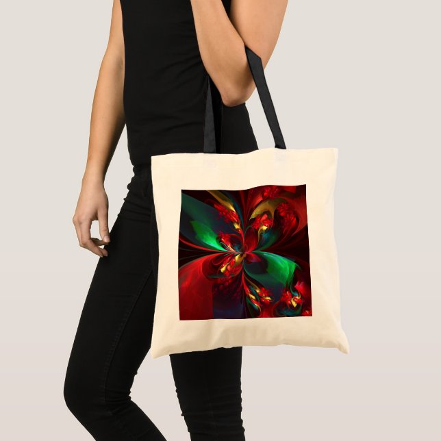 Modern Blommigt Abstrakt Art Red Grönt Mönster #11 Tygkasse (Framsida (produkt))