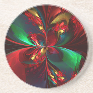 Modern Blommigt Abstrakt Art Red Grönt Mönster #11 Underlägg