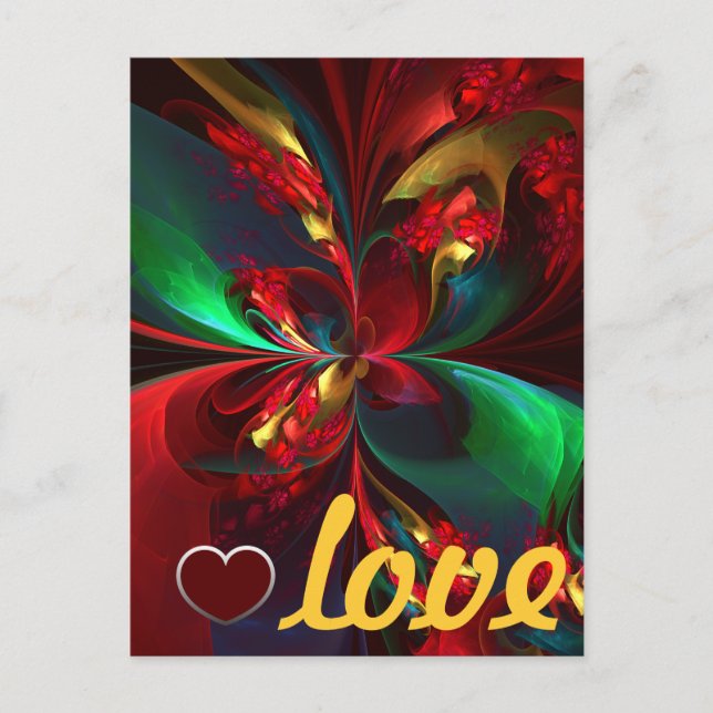 Modern Blommigt Abstrakt Art Red Grönt Mönster #11 Vykort (Framsida)