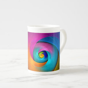 Modern Blommigt Abstrakt Art Rosa Blue Mönster #17 Benporslin Mugg