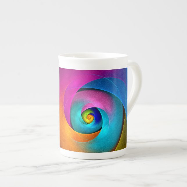 Modern Blommigt Abstrakt Art Rosa Blue Mönster #17 Benporslin Mugg (Framsida höger)