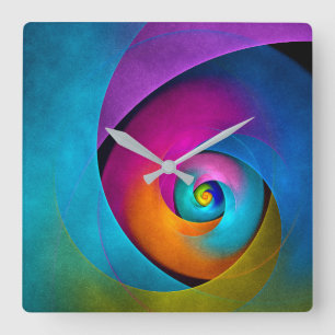 Modern Blommigt Abstrakt Art Rosa Blue Mönster #17 Fyrkantig Klocka