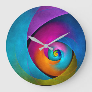 Modern Blommigt Abstrakt Art Rosa Blue Mönster #17 Stor Klocka