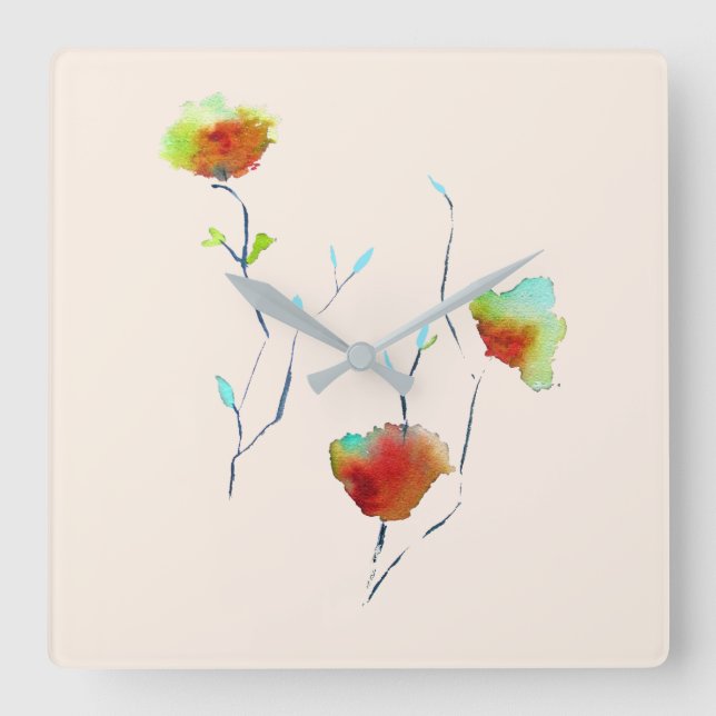 Modern Blommigt Abstrakt konst blomma vattenfärg Fyrkantig Klocka (Framsida)