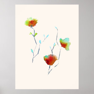 Modern Blommigt Abstrakt konst blomma vattenfärg Poster