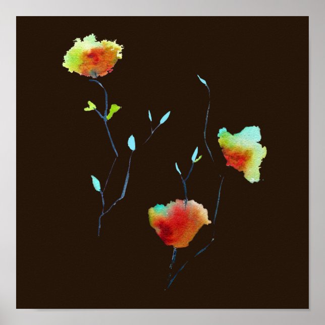 Modern Blommigt Abstrakt konst blomma vattenfärg Poster (Framsidan)