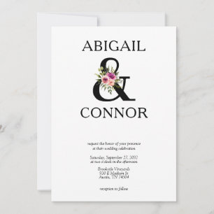 Modern Blommigt Ampersand Plum Rosa Peach & Black Inbjudningar