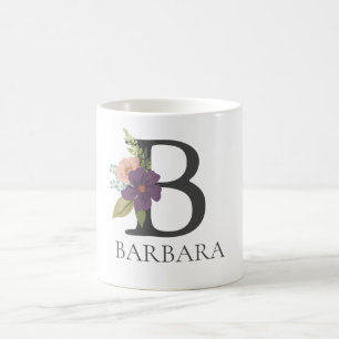 Modern Blommigt Anpassade Monogrammed Brev B Kaffemugg