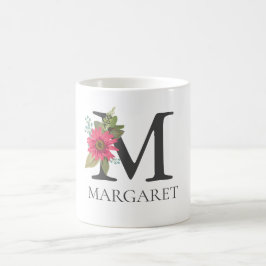 Modern Blommigt Anpassade Monogrammed Brev M Kaffemugg