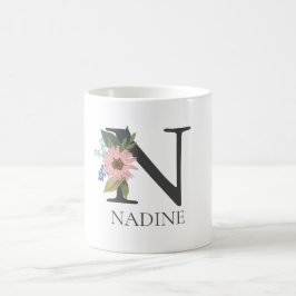 Modern Blommigt Anpassade Monogrammed Brev N Kaffemugg